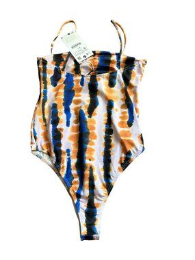 ZARA Tie Dye Blue Orange Bodysuit Size Small NEW NWT